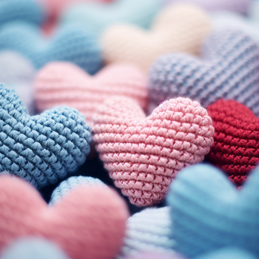 Разноцветные вязаные сердечки