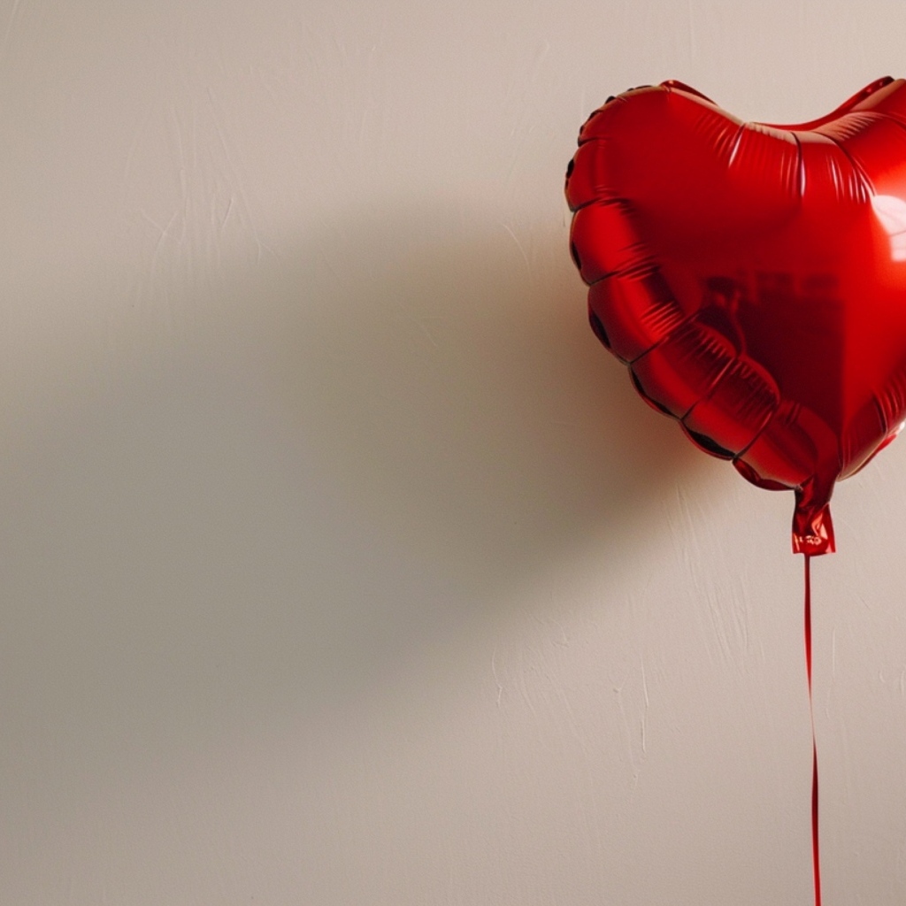 Красный шарик в форме сердца на сером фоне
