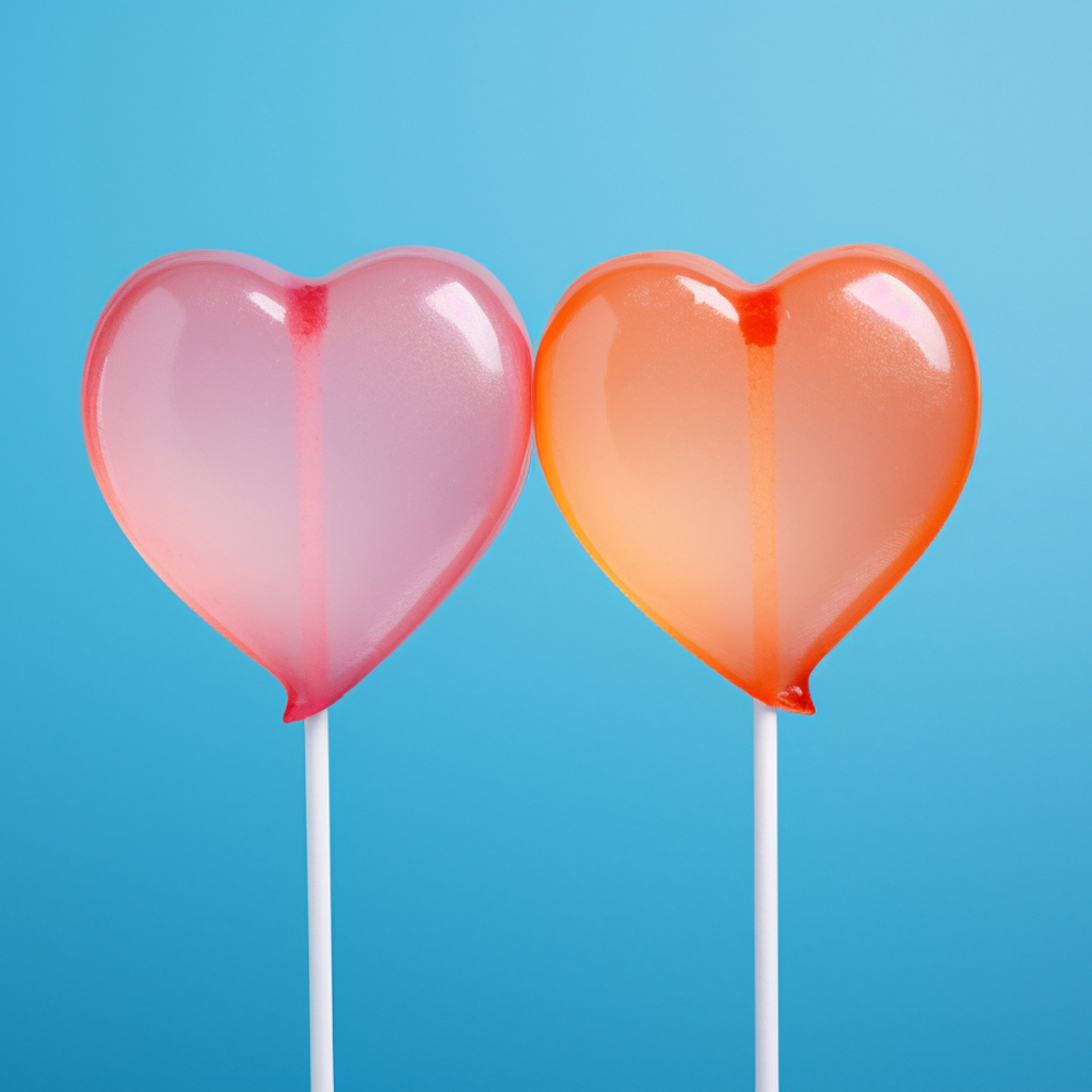 Два сердца на палочке на голубом фоне