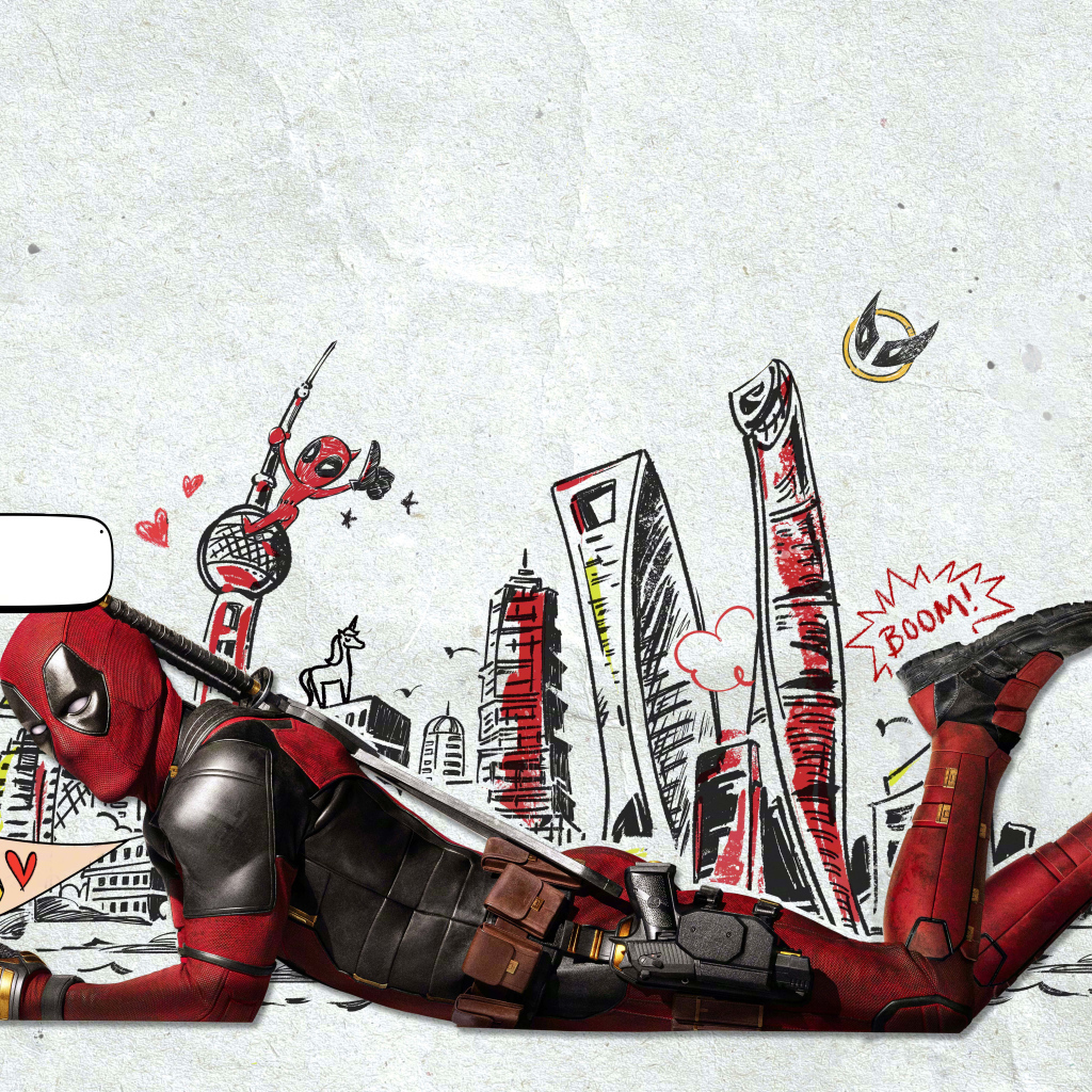 Персонаж Дэдпул на фоне стены