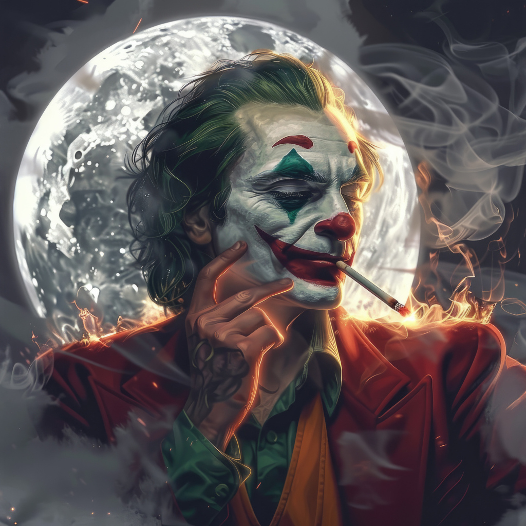 Джокер на фоне луны в дыму