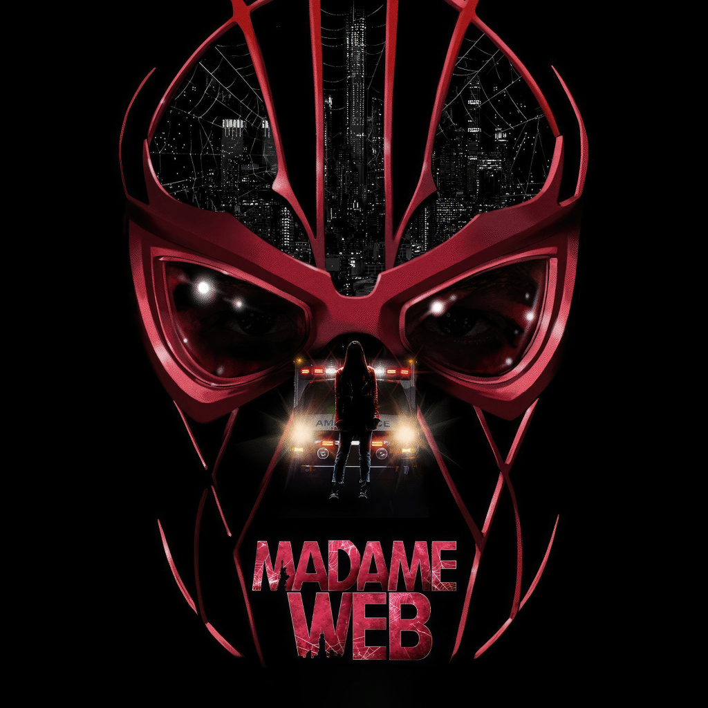 Череп на черном фоне, постер нового фильма Мадам Паутина