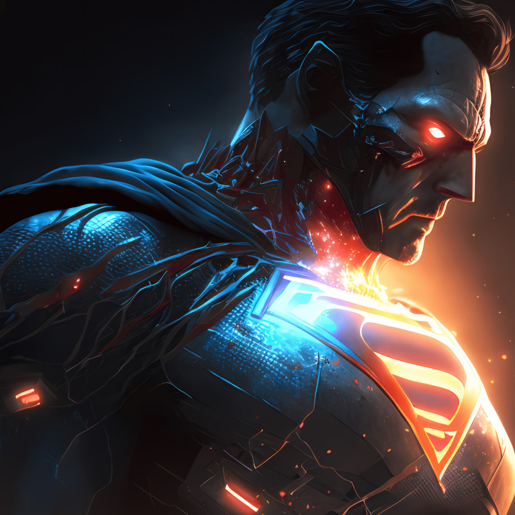 Мужчина супермен с красными глазами