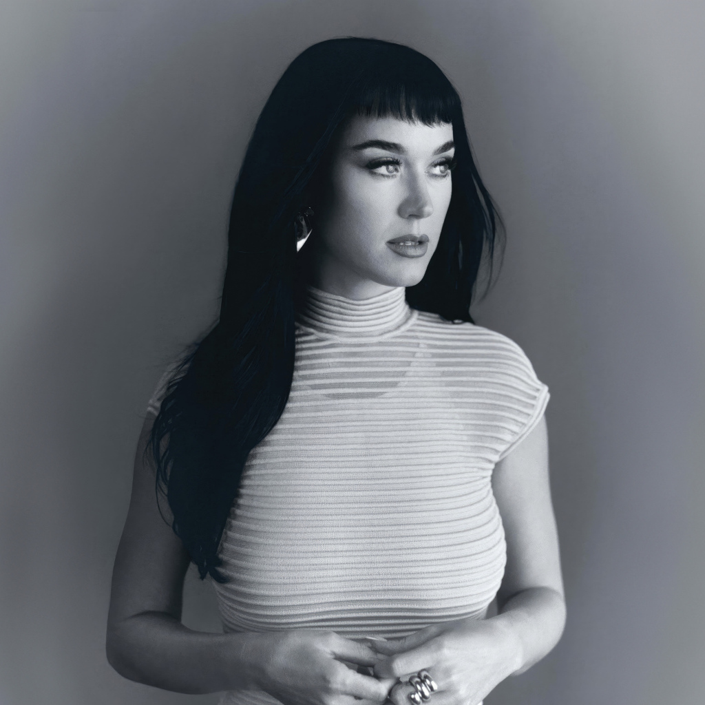 Американская певица Кэти Перри черно-белое фото