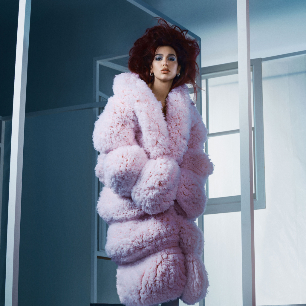 Яркая певица Дуа Липа в розовой шубе