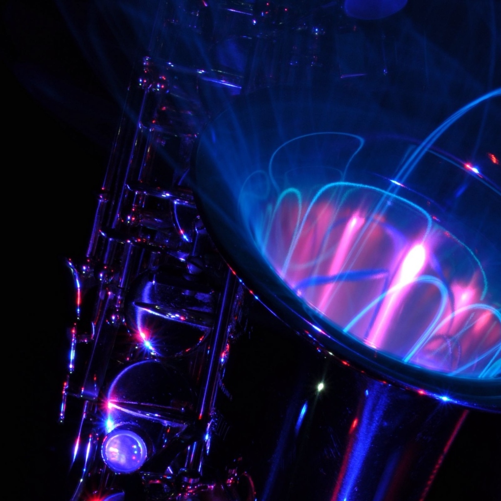 Неоновые волны вырываются из саксофона