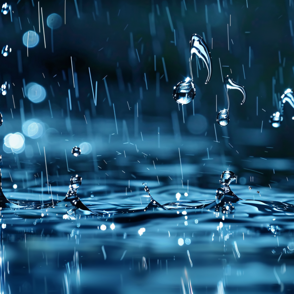 Ноты в каплях дождя в луже
