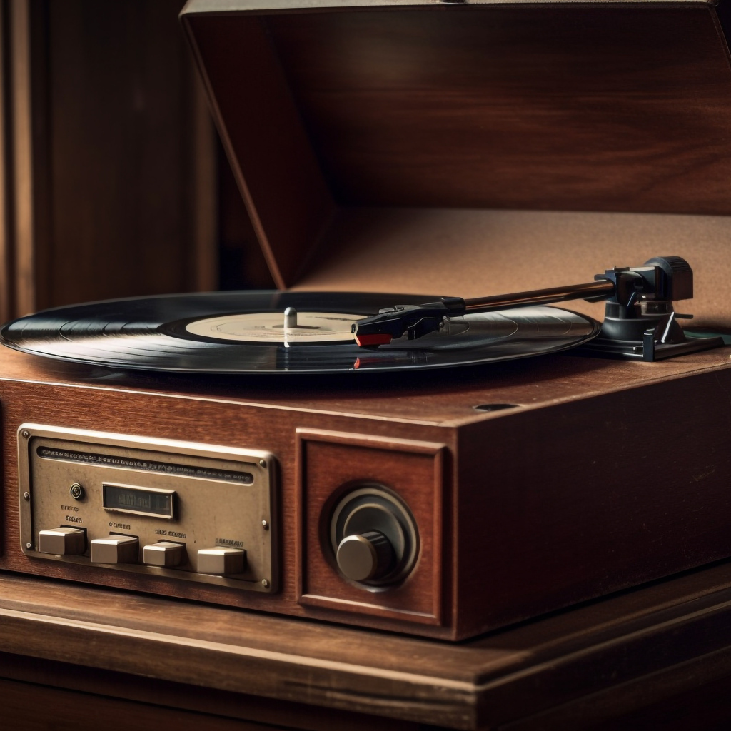 Старый виниловый проигрыватель на столе