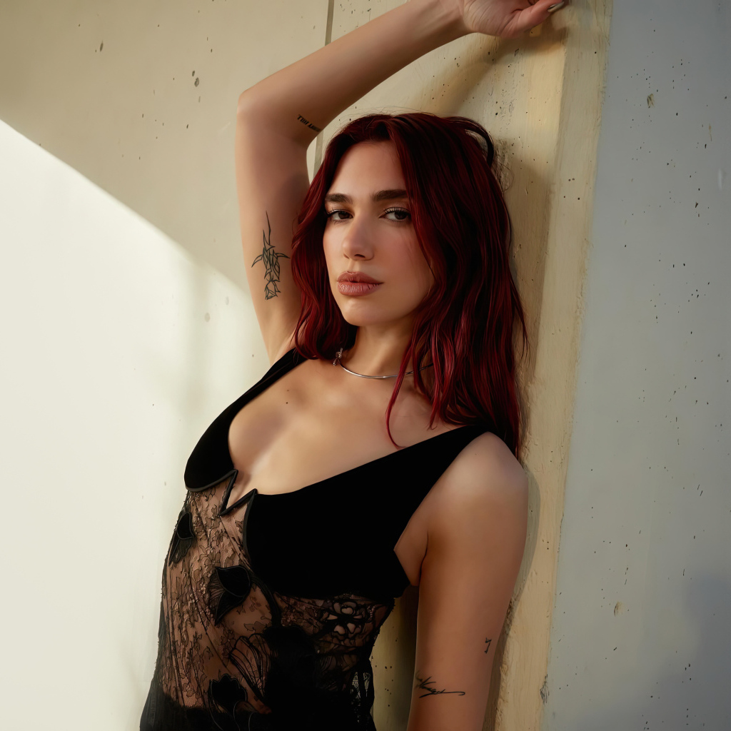 Певица Дуа Липа стоит у стены