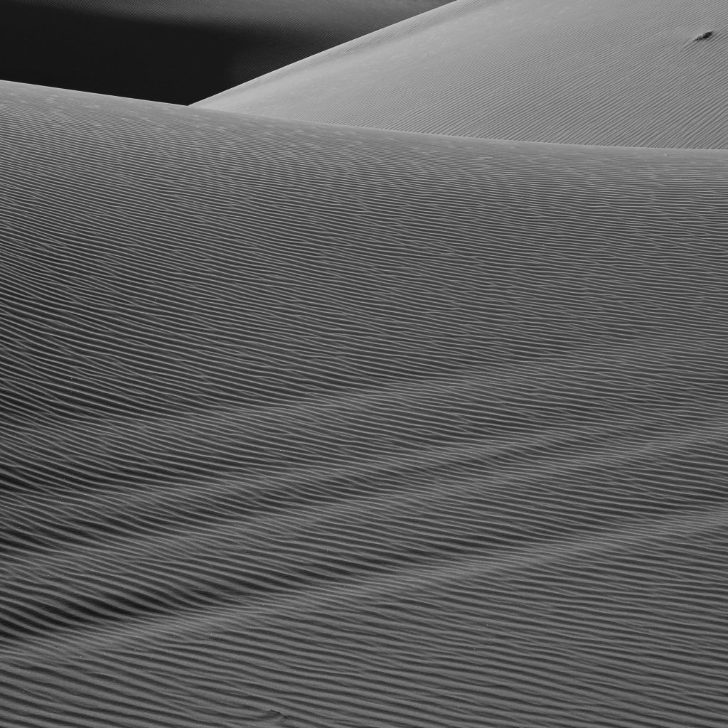 Волнистый песок в пустыне черно-белое фото