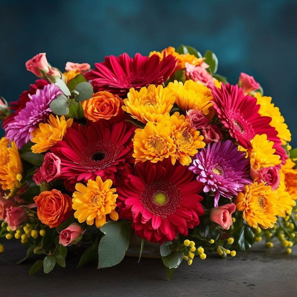 Красивый яркий разноцветный букет цветов