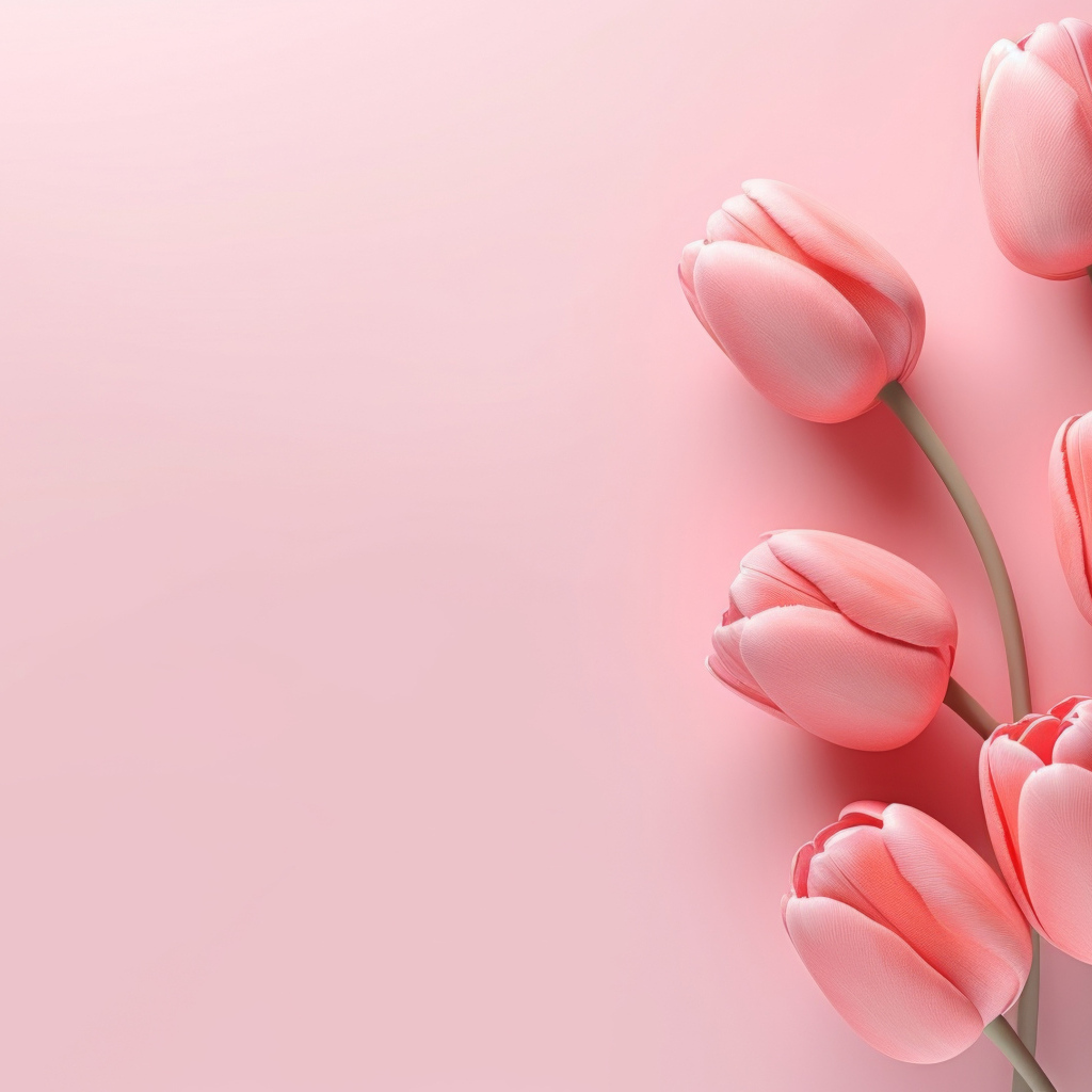 Букет нежных тюльпанов на розовом фоне