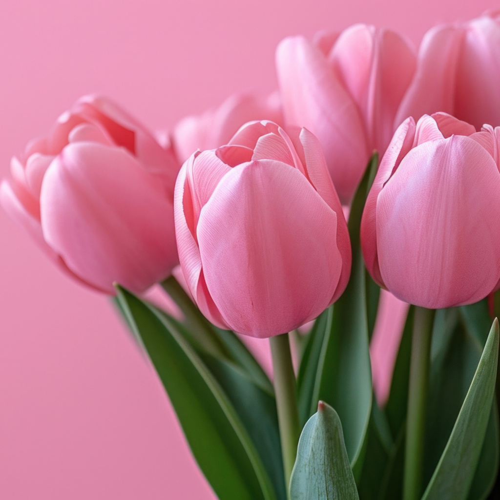 Букет розовых тюльпанов на розовом фоне