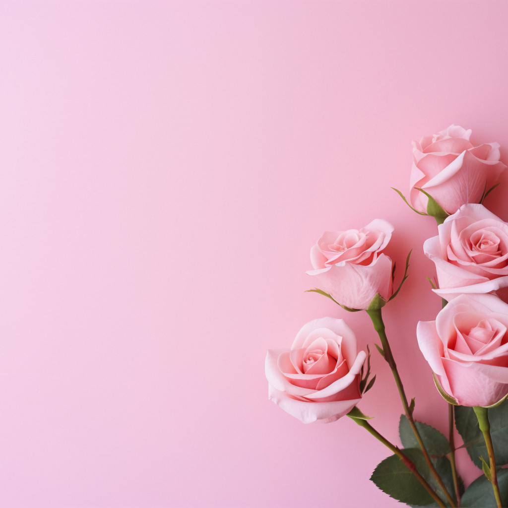 Букет роз на розовом фоне, шаблон для поздравительной открытки