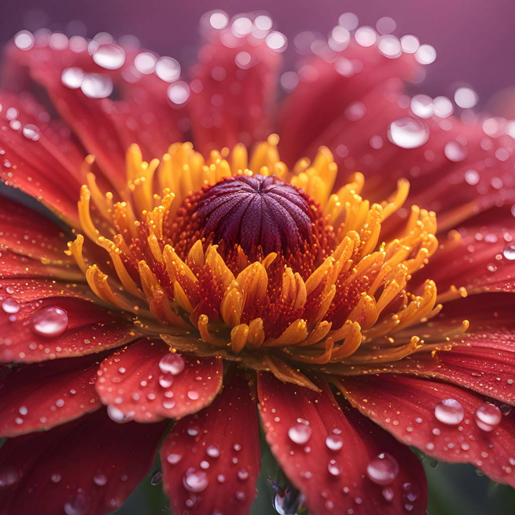 Большой цветок герберы с каплями на лепестках