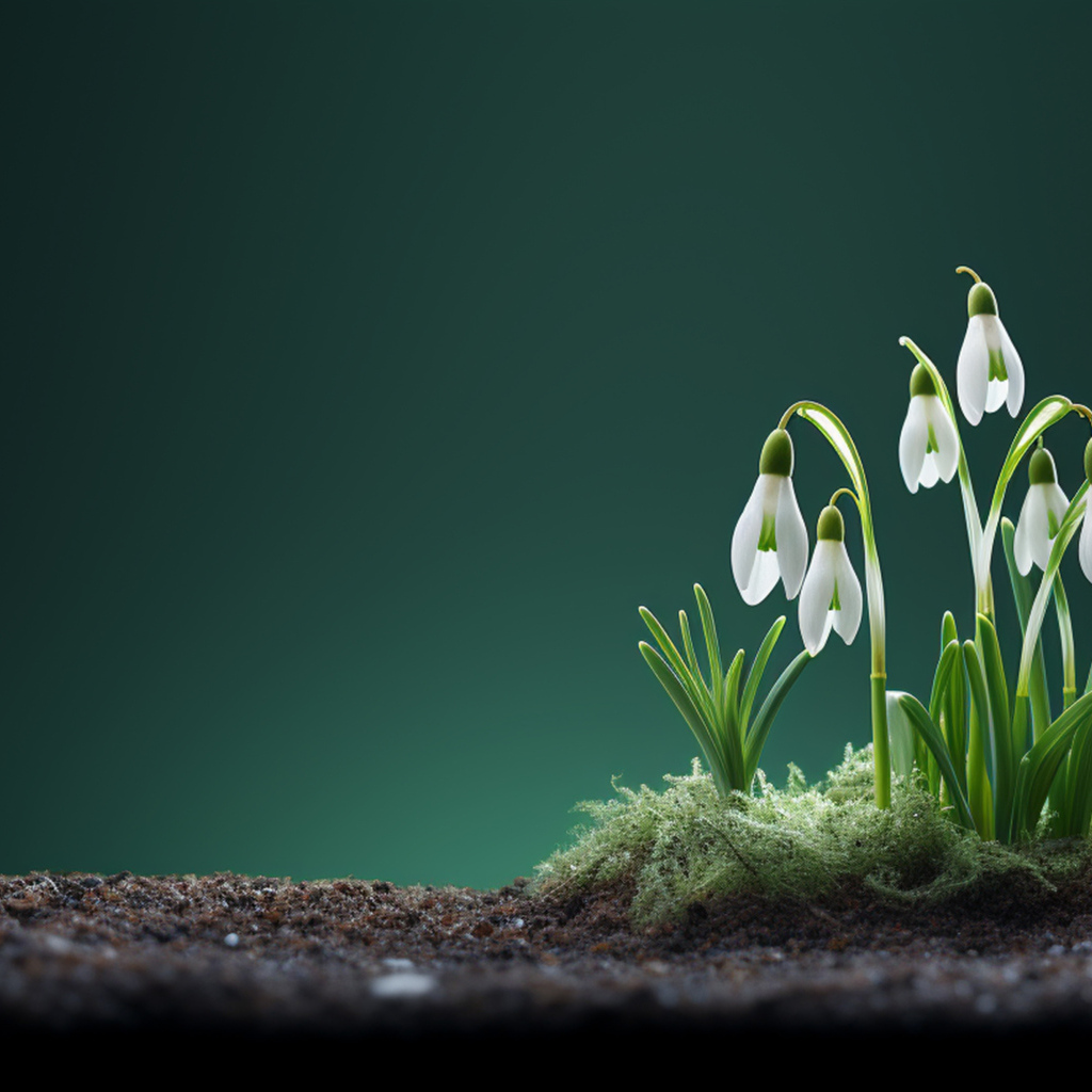 Маленькие белые подснежники на черной земле