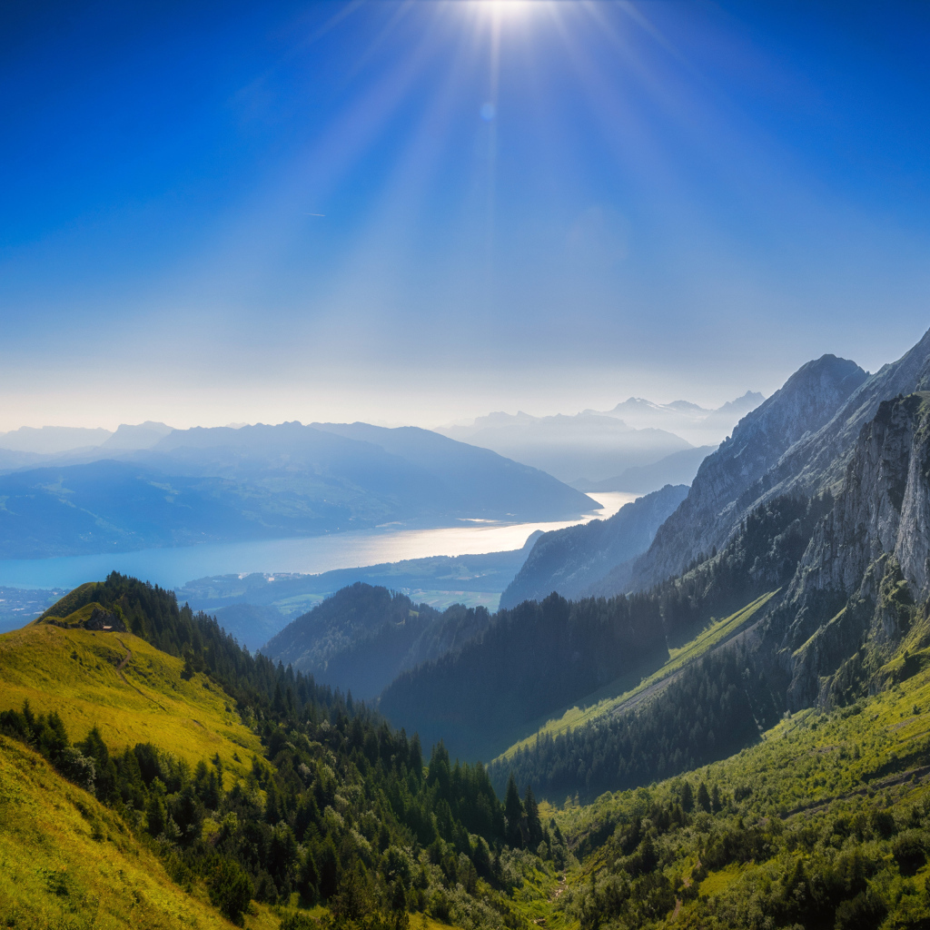 Красивый вид на Швейцарские Альпы в лучах солнца