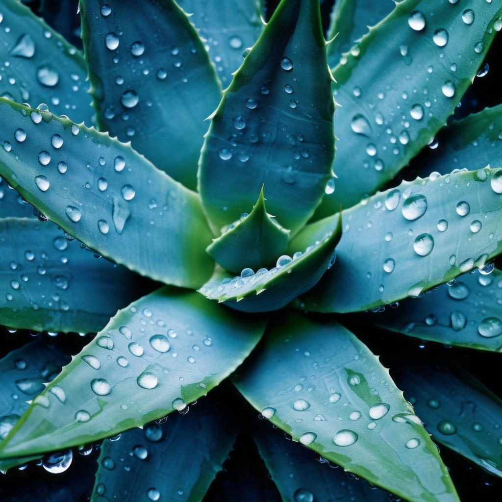 Большое зеленое алоэ в каплях воды