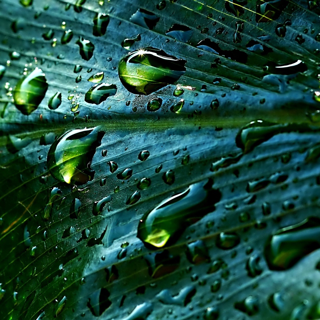 Дождевые капли на зеленом листке