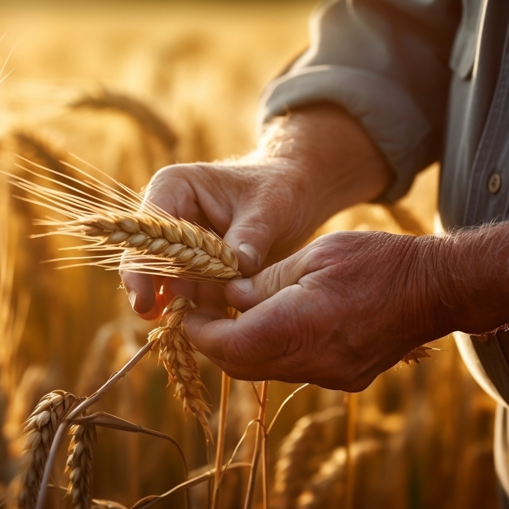 Спелые колосья пшеницы в руках