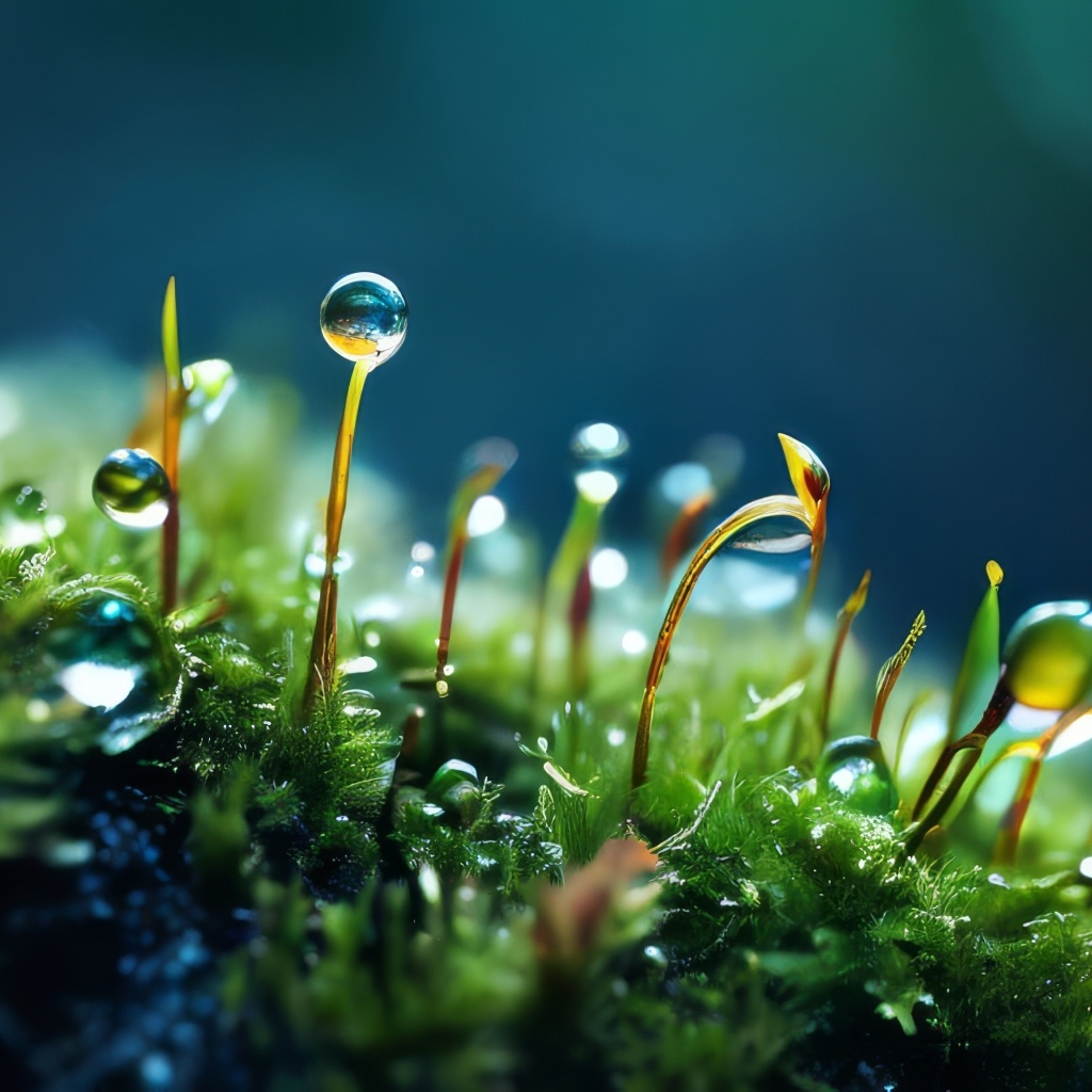 Молодые ростки травы на покрытой мхом земле