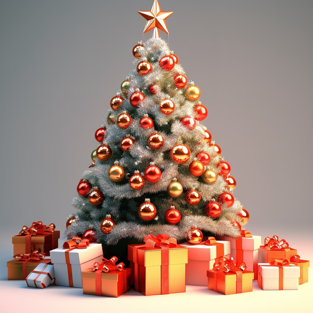 Новогодняя елка с подарками на сером фоне