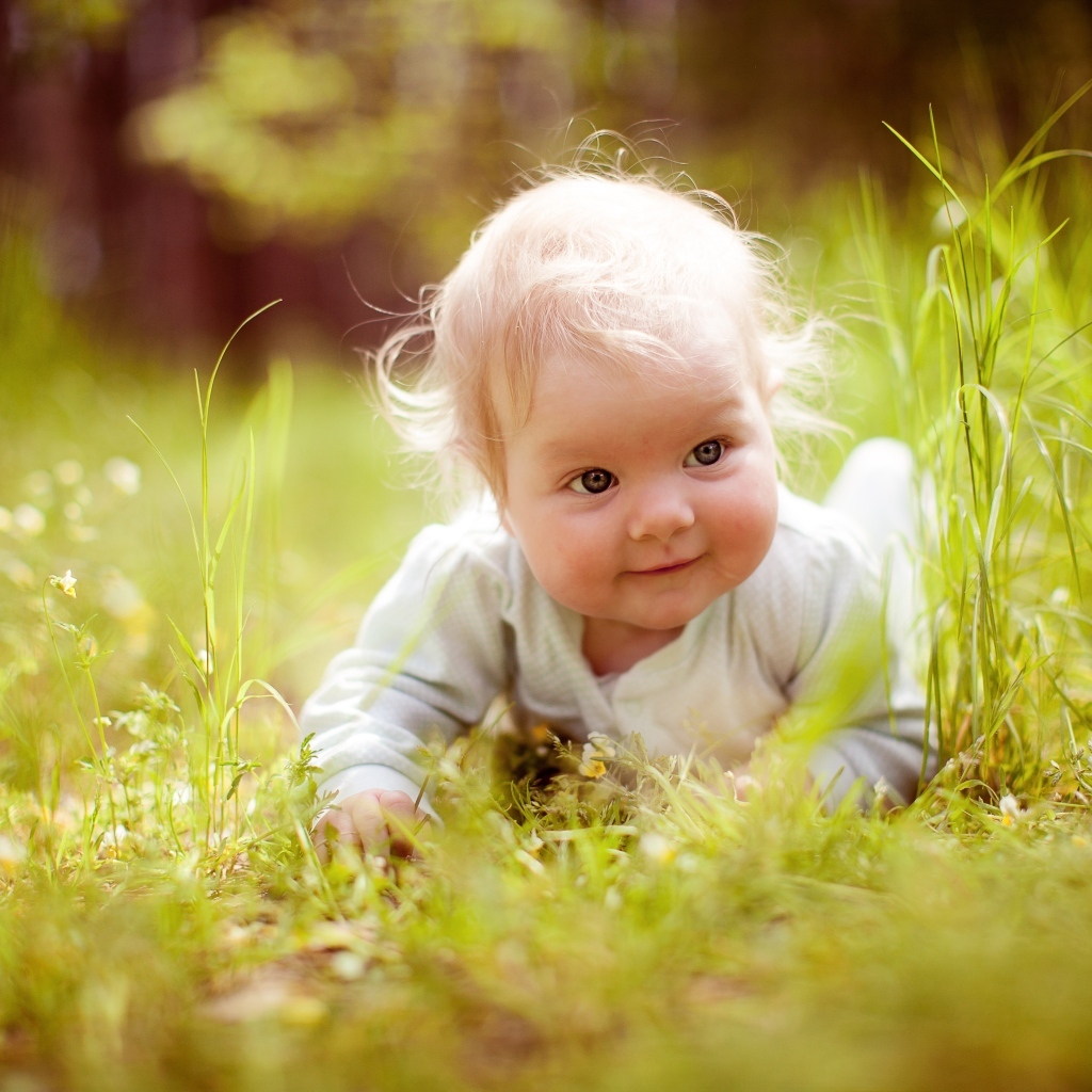 Милый светловолосый ребенок в траве