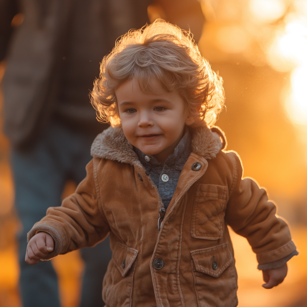 Маленький мальчик гуляет в осеннем парке