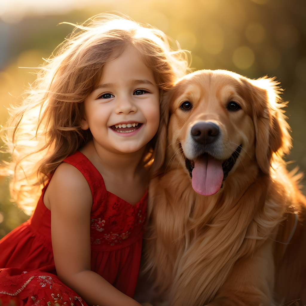 Маленькая улыбающаяся девочка с золотистым ретривером