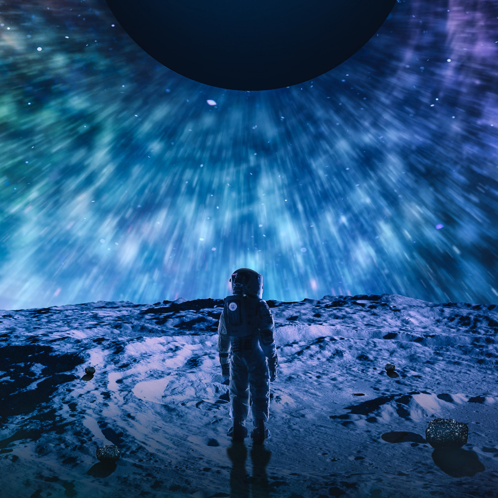 Астронавт на поверхности холодной  планеты 