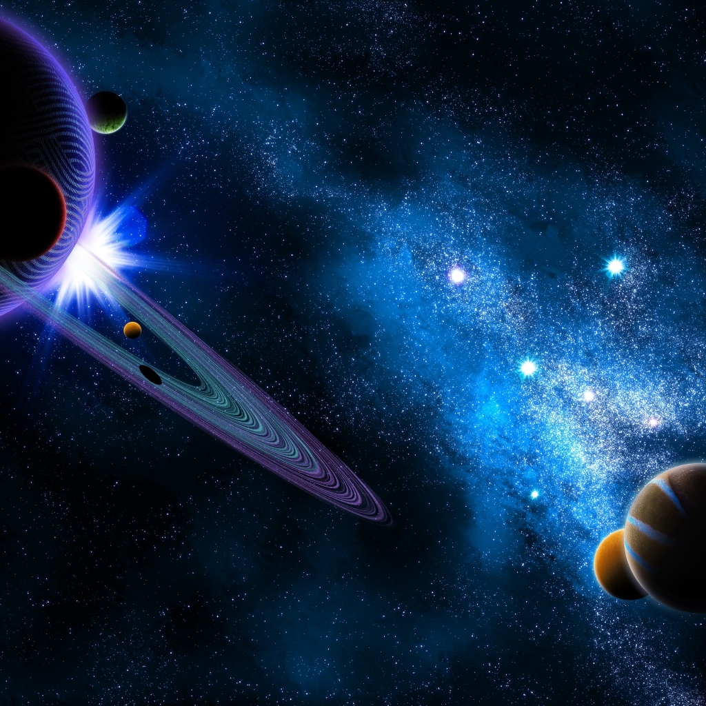 Красивый полет планет в бескрайнем космосе