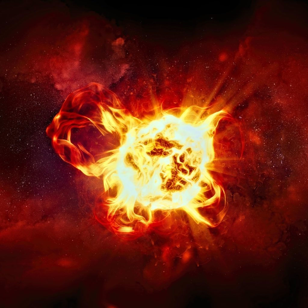 Огненный шар на коричневом фоне в космосе