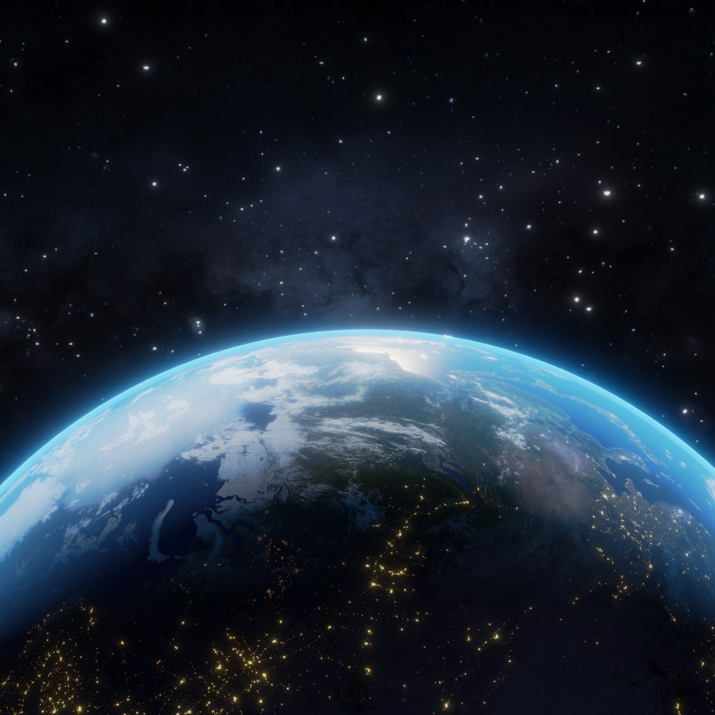 Половина планеты Земля в бескрайнем космосе