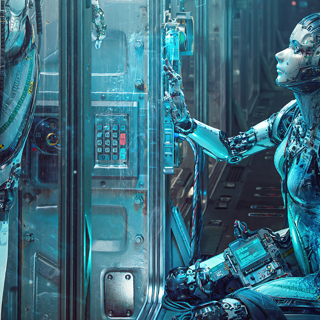 Девушка робот на космическом корабле