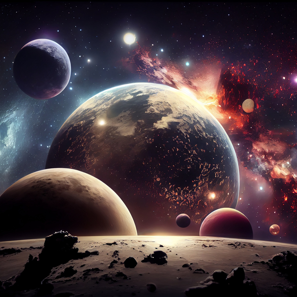 Космический корабль на поверхности планеты в космосе