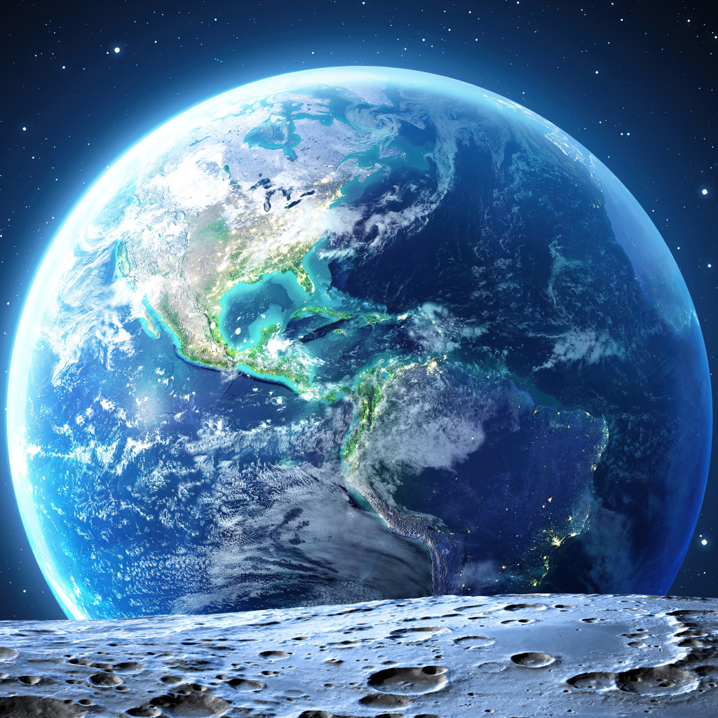 Вид на планету Земля с поверхности планеты