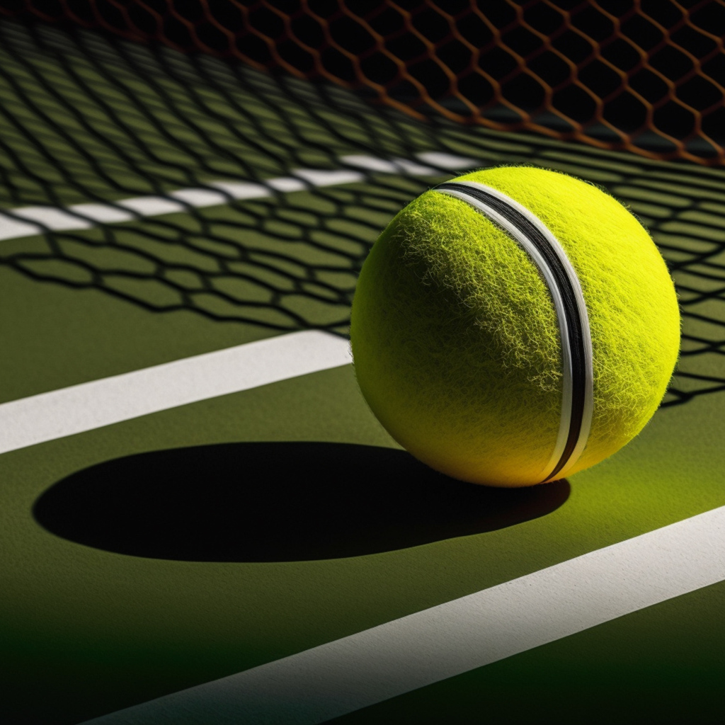 Шар для игры в теннис на поле у сетки