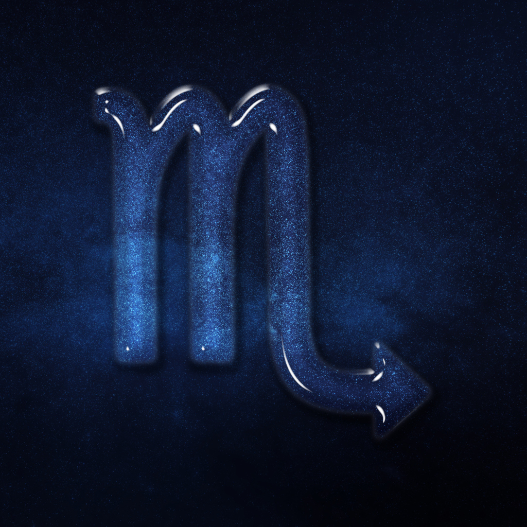 Синий блестящий знак зодиака  скорпион