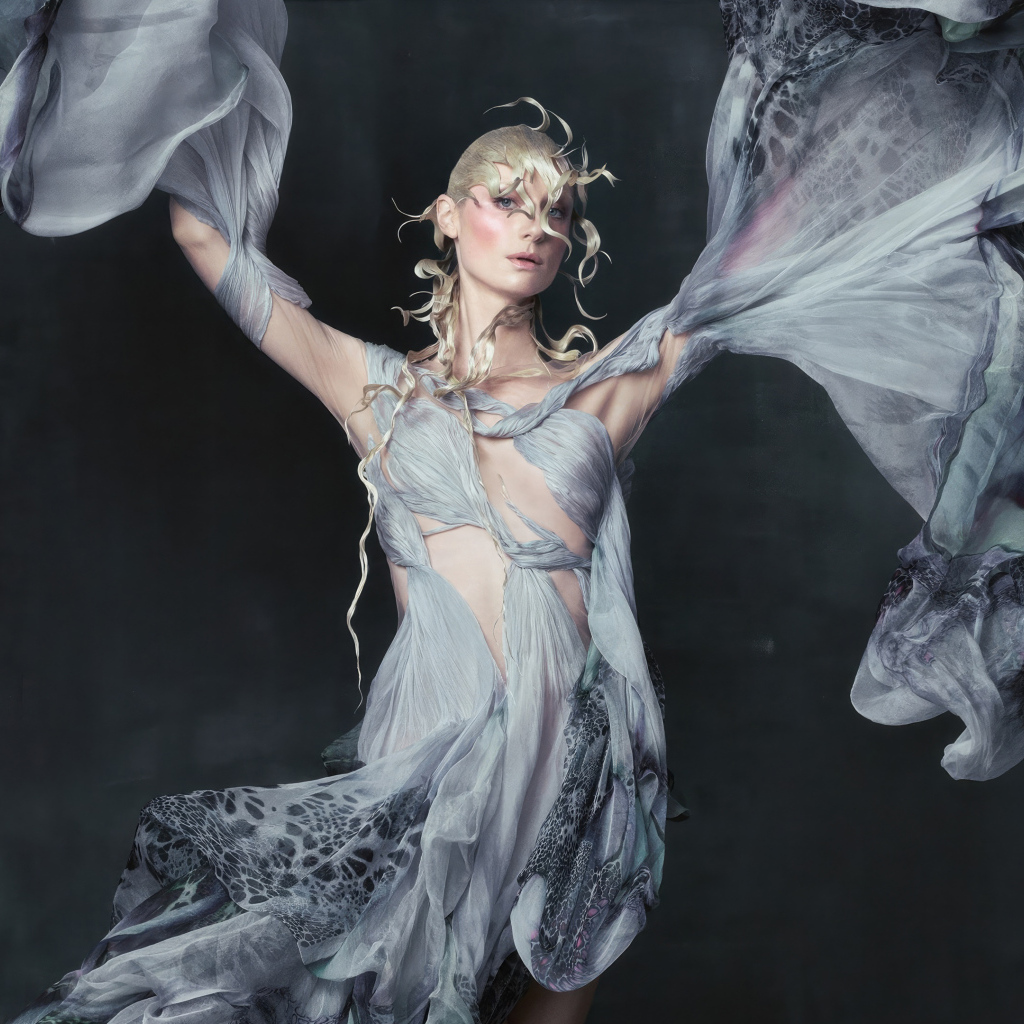 Актриса Элизабет Дебики в красивом сером платье