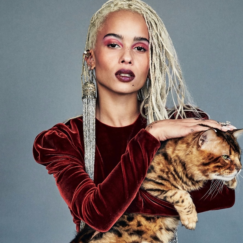 Актриса Зои Кравиц с котом в руках