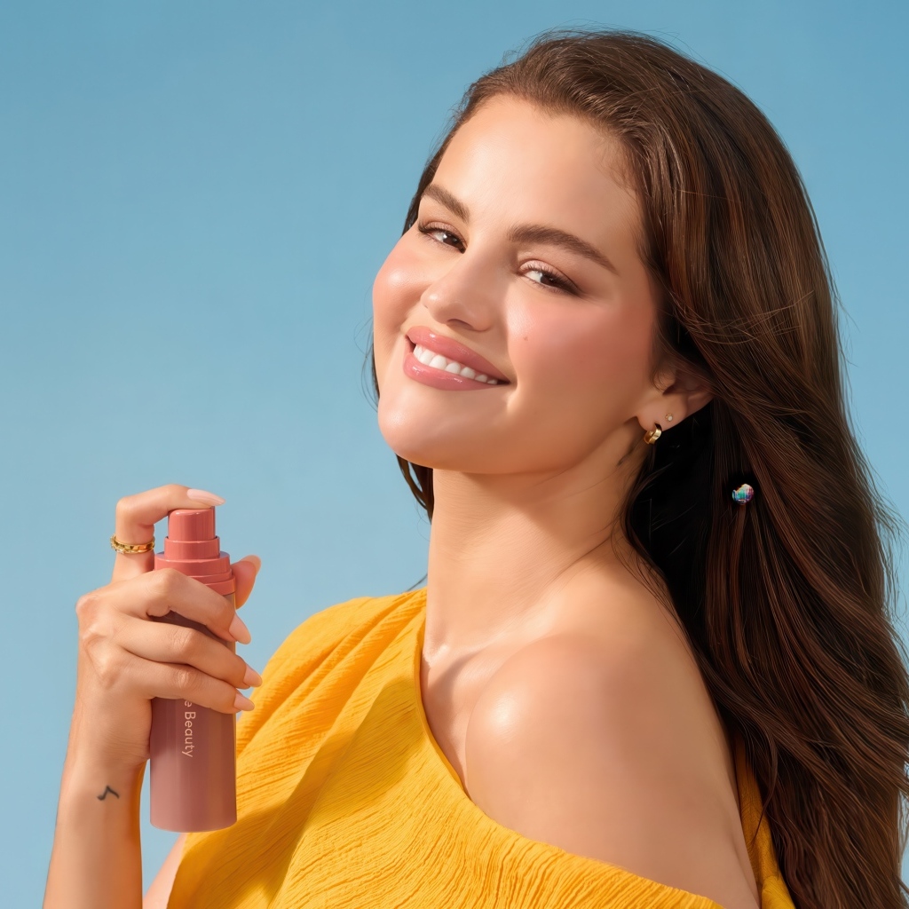 Актриса и певица Селена Гомес со спреем в руках