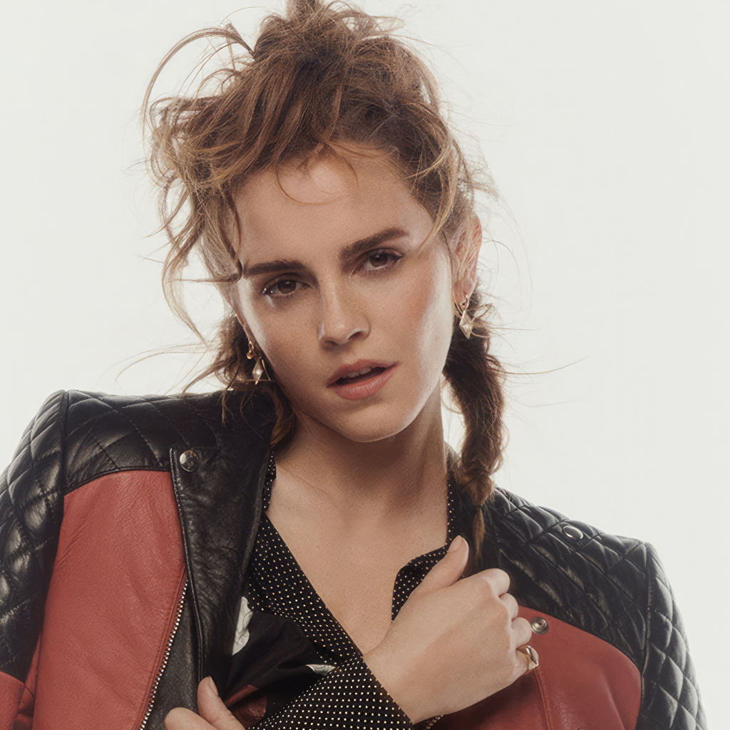 Кареглазая актриса Эмма Уотсон в куртке