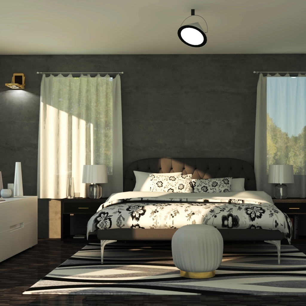 Комната с большой кроватью и окнами