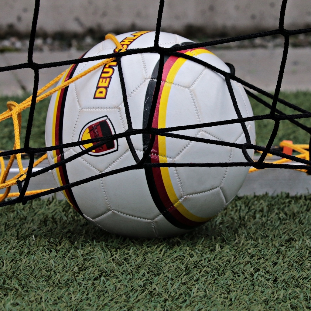 Футбольный мяч в воротах