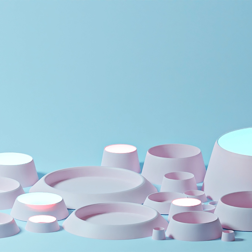 Розовые геометрические фигуры на голубом фоне