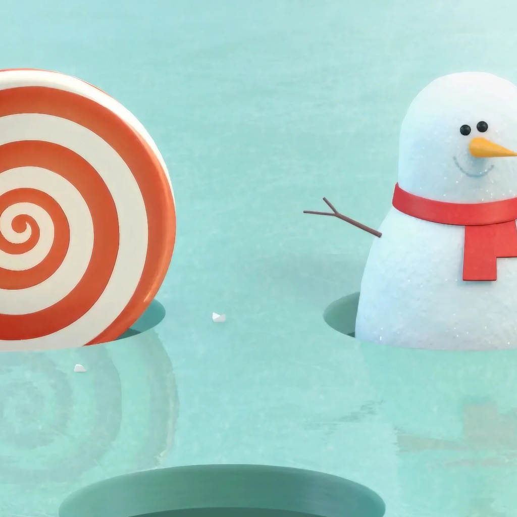 Снеговик с леденцом во льду 3д графика