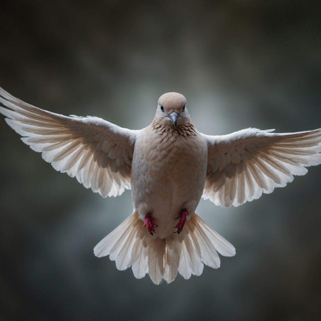 Голубь расправил крылья в полете