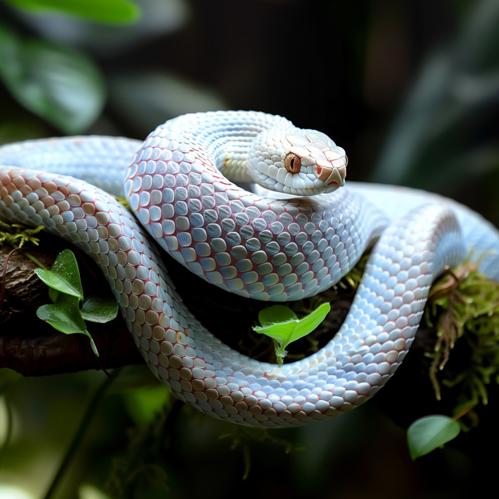 Большая голубая змея на ветке дерева