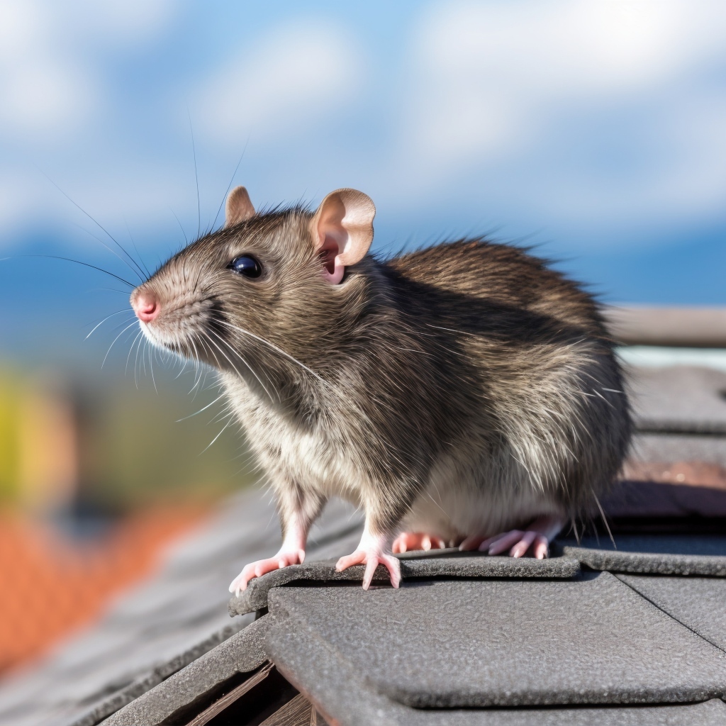 Серая крыса сидит на крыше