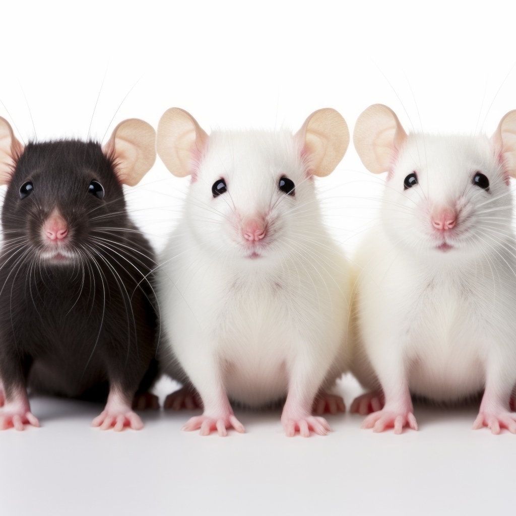 Две белые и коричневая домашние крысы